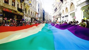 Rainbow flag at a gay pride parade