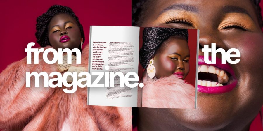 Joyful photoshoot of fat femmes with the text "from the magazine."