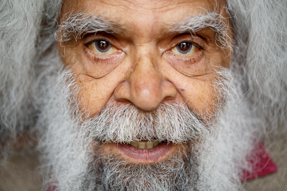 a close up of Uncle Jack Charles' face.