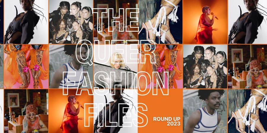 A header that says "THE QUEER FASHION FILES" and features a selection of fashion editorials from 2023.