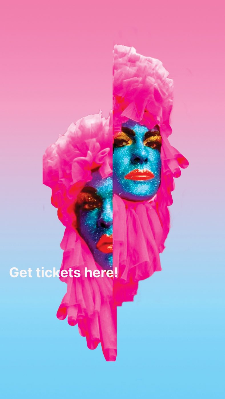 The Huxleys in glitter, with the text 'Get tickets here!'.