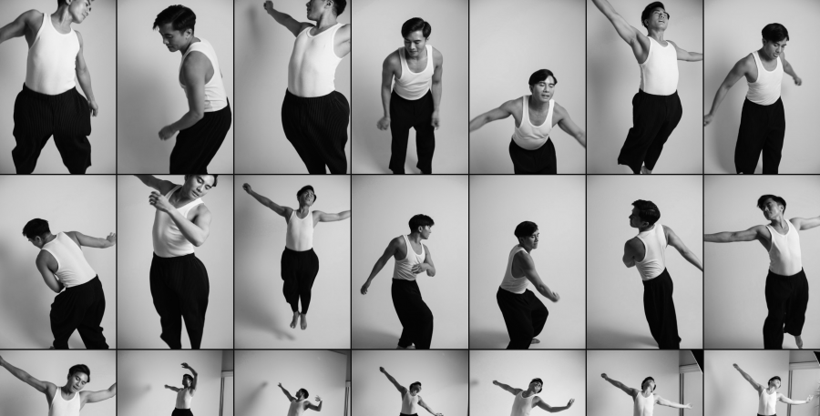 A series of images of a person dancing and jumping with joy.