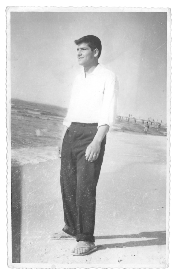 Abdul Karim stands on Gaza Beach.