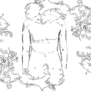 A line drawing of a person's body with top surgery scars.