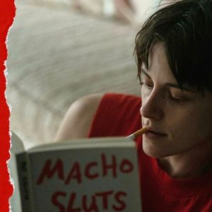 Kristen Stewart reading Macho Sluts in the film Love Lies Bleeding.