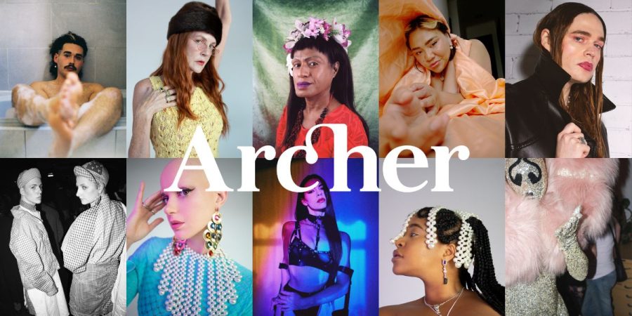 A series of portraits from print issues pf Archer, with our logo overlayed.